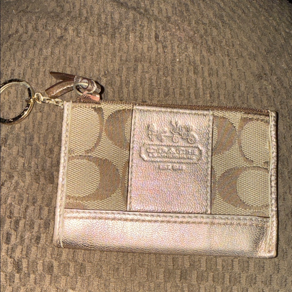 Coach Metallic Gold Signature Canvas Card Case Key Fob